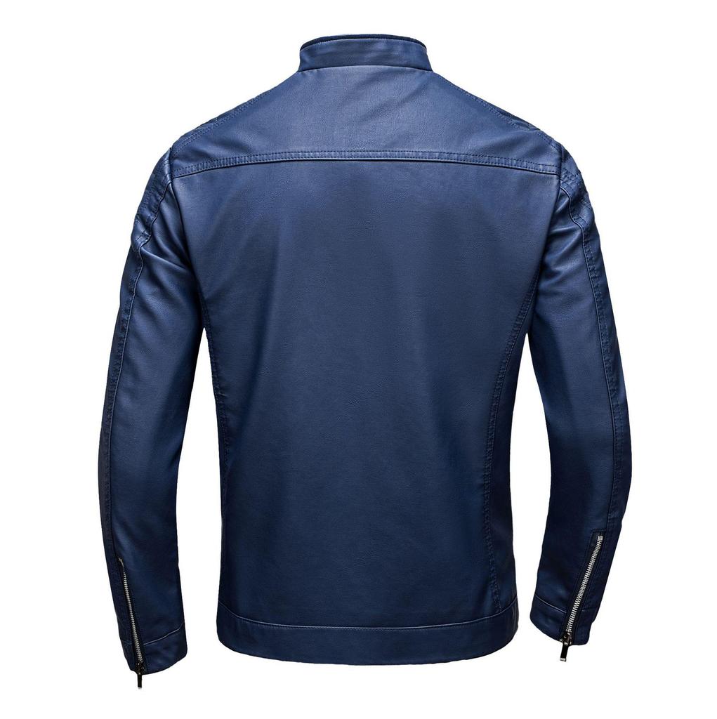Men's Slim Fit Trendy Leather Motorcycle Jacket with Stand Collar and Plus Size Options