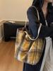 Korean Style Plaid Woolen Tote Bag - Large Capacity & Versatile for Winter 2025