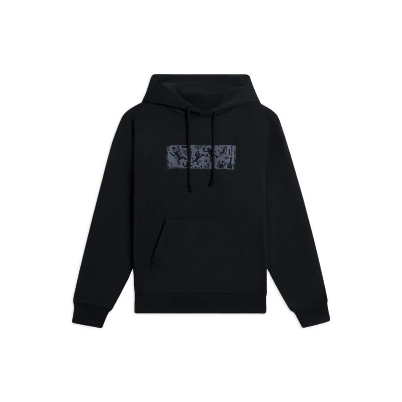 Li-Ning Sports Life Sudadera con Capucha Pulóver Estampado Color Sólido Manga Larga Tops Unisex Negro AWDSB43-1
