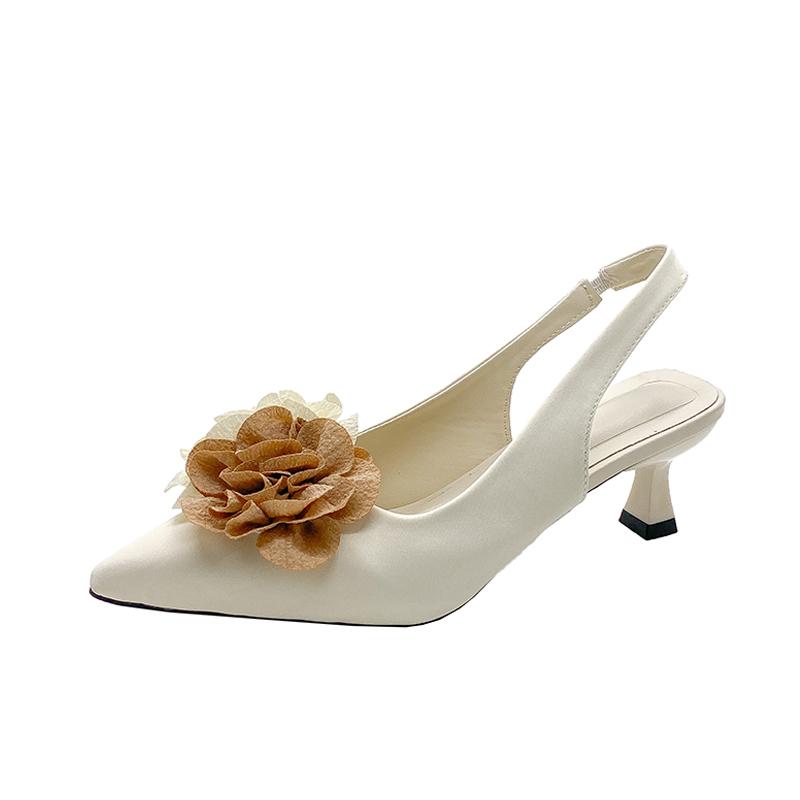 Fashion Flowers High Heels Women Pumps Silk Luxury Designer Sandal Sexy Party Dress Pumps Pointed Metallic Flower Stiletto Heels Ladies