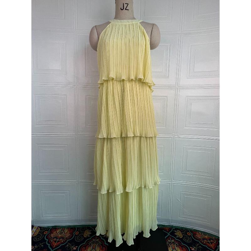 

Summer new neck sleeveless high-end chiffon ruffle edge temperament elegant dress XXL жовтий