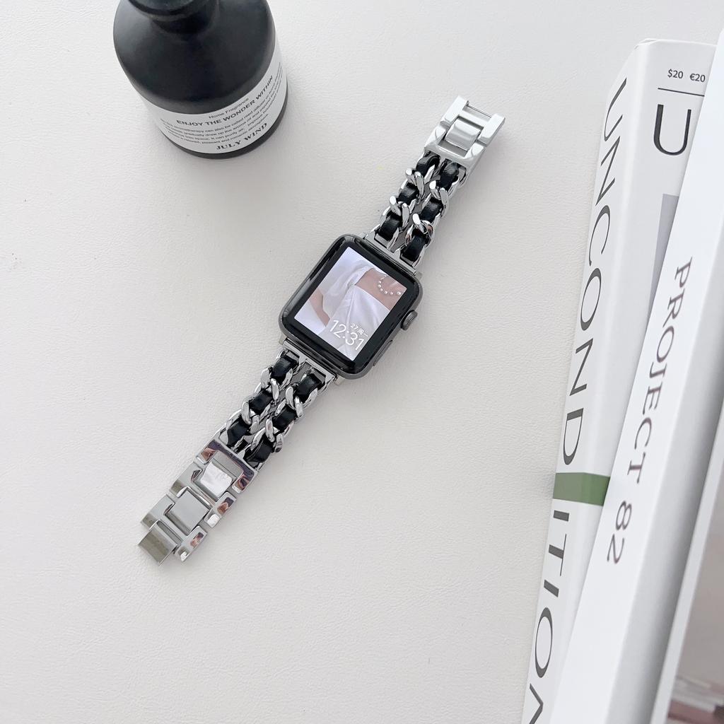 Metall-Lederarmband für Apple Watch 49 mm 45 mm 41 mm 44 mm 40 mm 42 mm 36 mm Damen-Uhrenarmband für iWatch Serie 10 9 8 7 6 5 4 SE