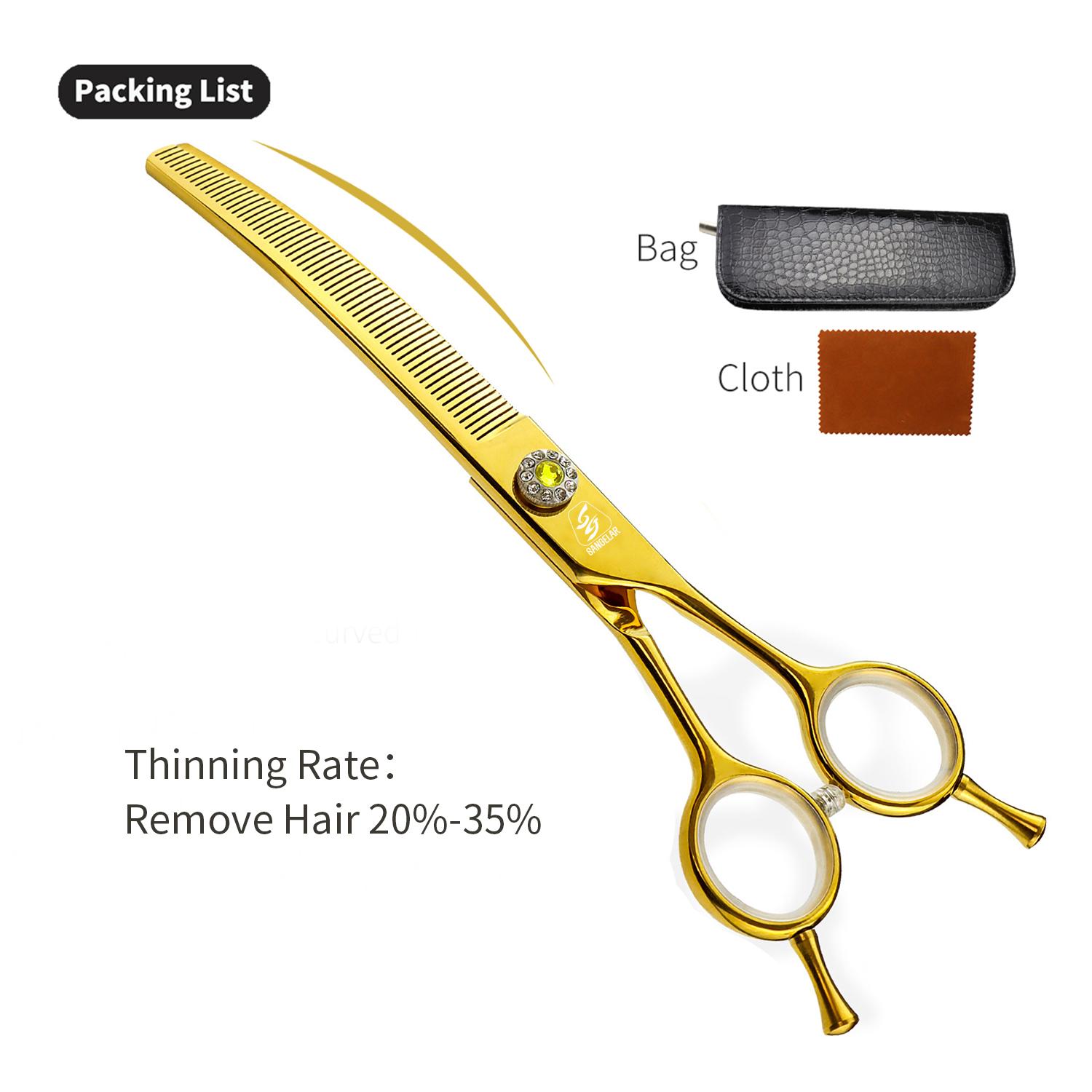 

Sangelar 7-дюймовые высококачественные золотые профессиональные ножницы для ухода за домашними животными, 2 стиля, скорость филировки, мода, красота, инструменты для ухода за шерстью собак, рекомендация Remove Hair 20%-35% жёлтый