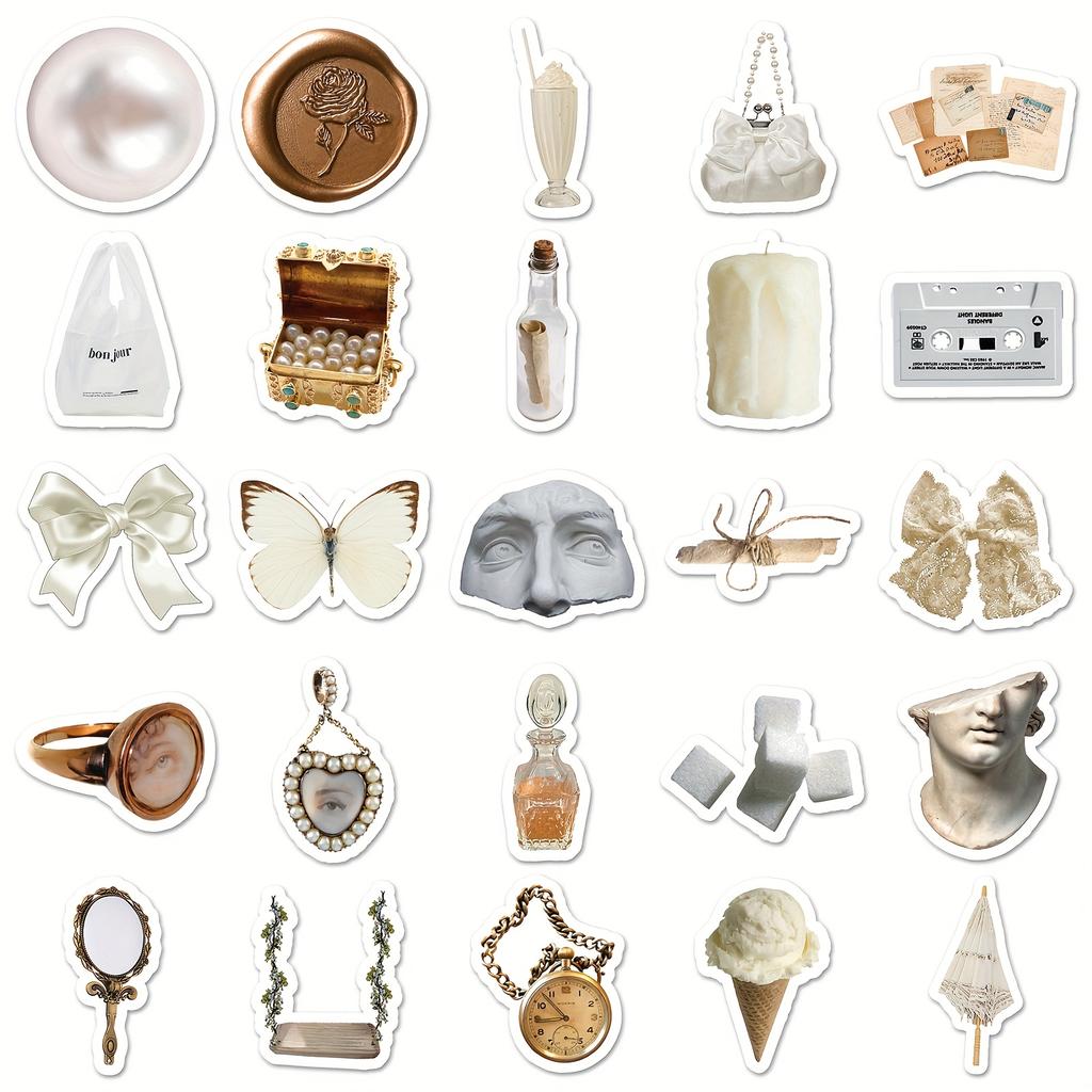 50pz Adesivi Vinilici Decalcomanie per Scrapbooking Design con Conchiglia Fiocco Timer per Laptop Borracce Skateboard Adesivi Autoadesivi Forme Irregolari