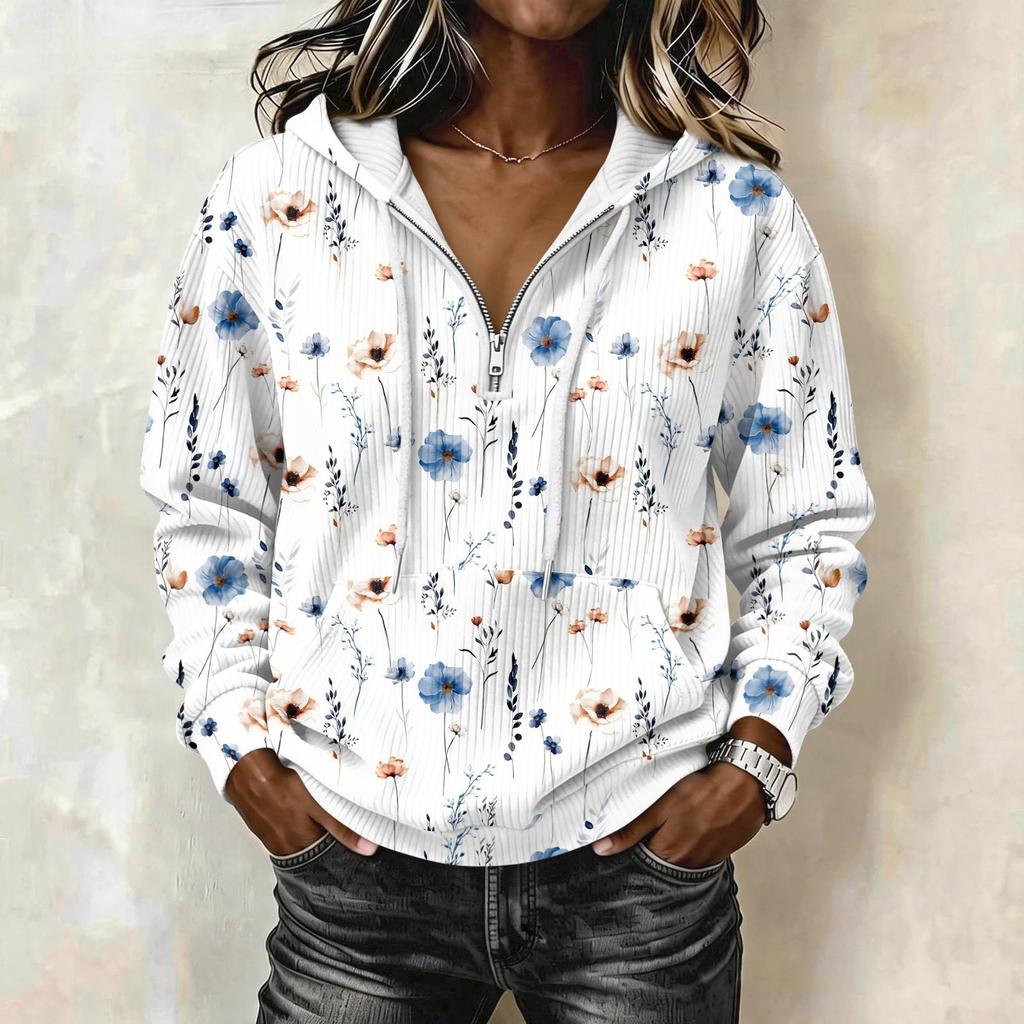 Women's Retro Print Long Sleeve Pullover Hoodie with