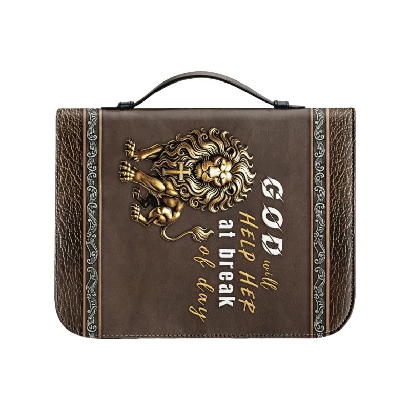 Reading Carry Bible Cover with Handle, Book Case in PU Leather Look for Church Days, Travel Use, and Shelf Storage