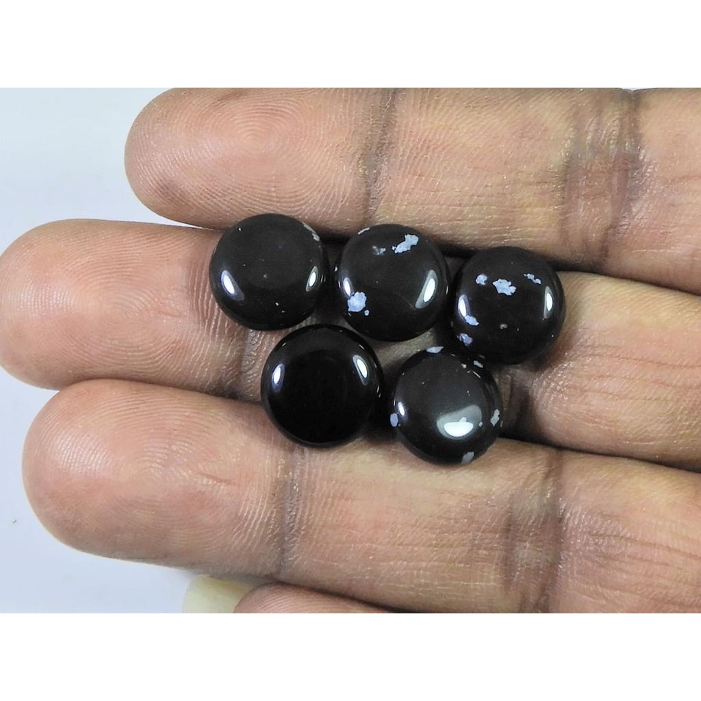 12X12MM Natural Snowflake Obsidian Round Cabochon Loose Gemstone 5Pcs Lot A-806