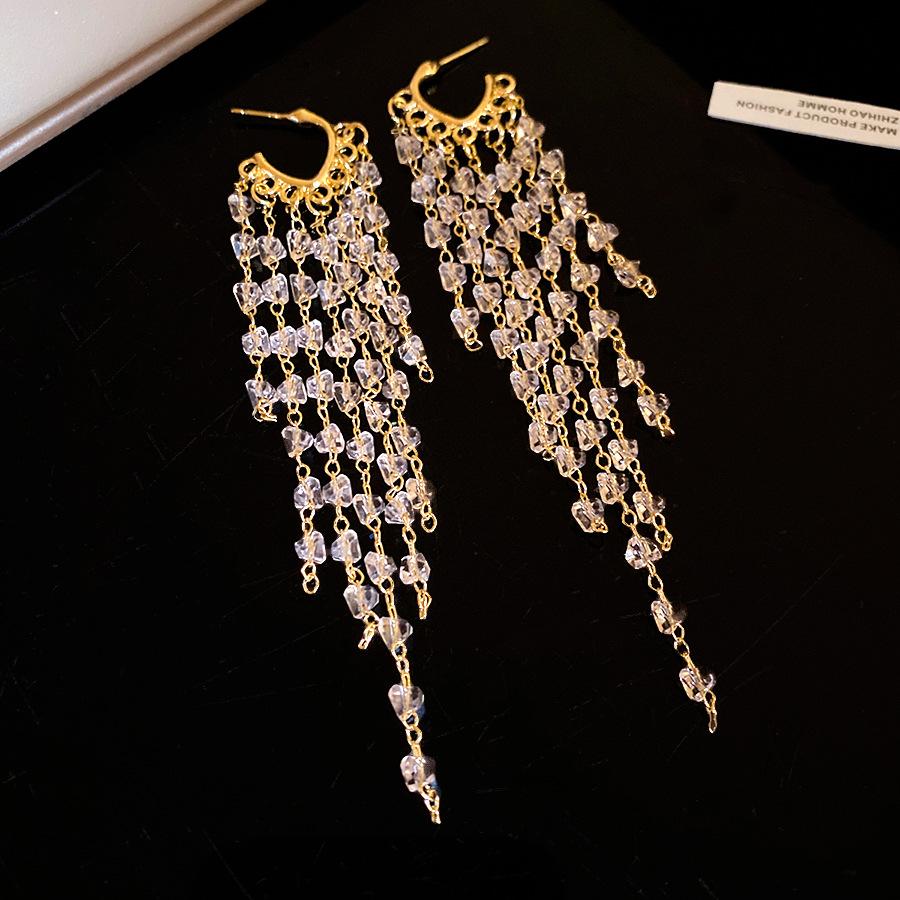 2026 New Crystal Tassel C-Shaped Pendant Earrings Elegant Jewelry