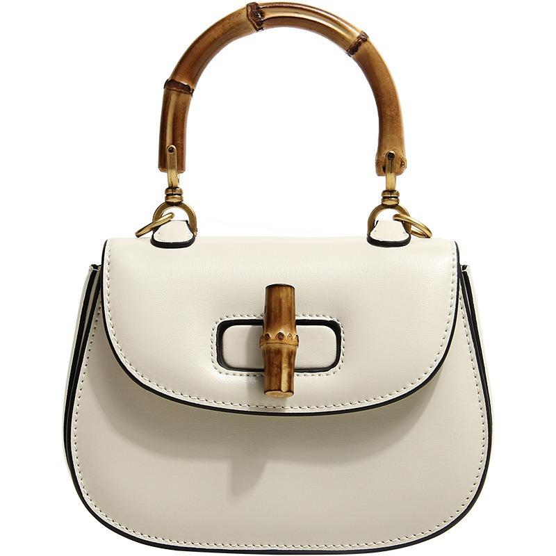 New Lock Buckle Bamboo Bag Retro Cowhide Saddle Bag Niche High-end Messenger Handbag