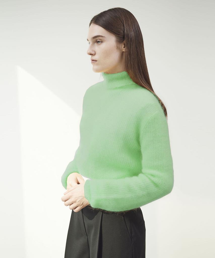 Ssikeoseun Mohair Blend Crop Knit Top - Green