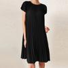 Women Casual O-neck Short Sleeve Summer Pleated Dress