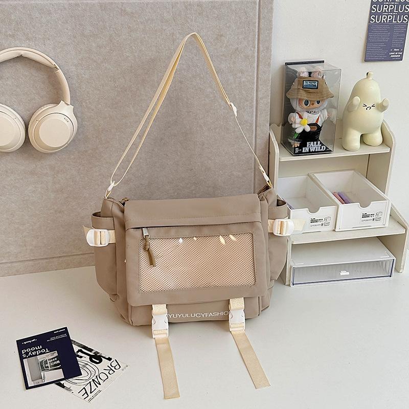 School bag, college style, versatile, simple and large-capacity class, mail carrier bag, student transparent one-shoulder casual oblique span bag