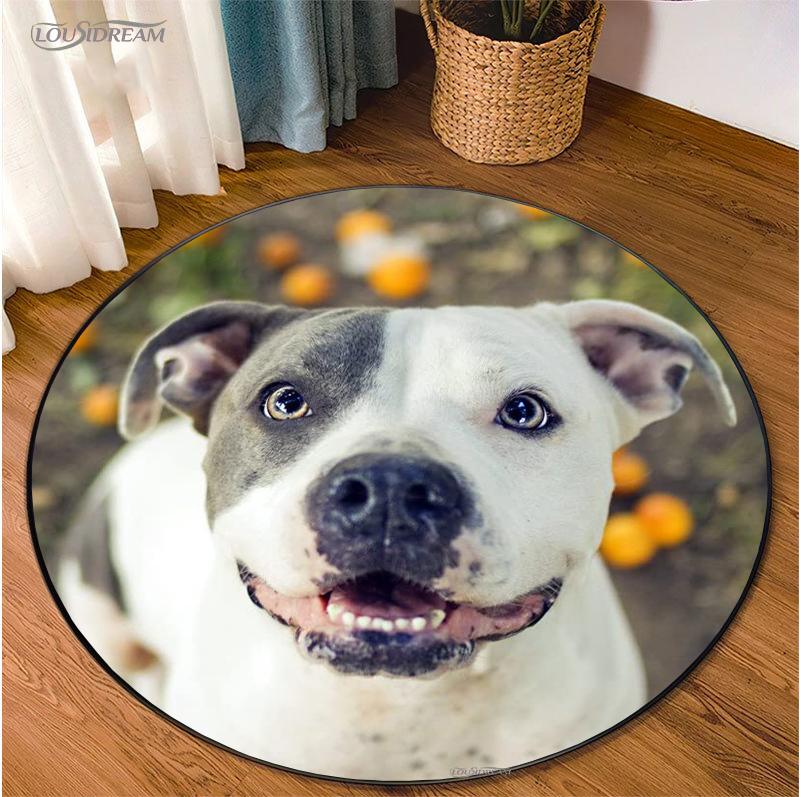 Cute Dog Cat Cartoon Round Area Rug Carpet for Living Room Bedroom Table Kid Play Un-slip Floor Mat Decor Tapete Peludo Alfombra