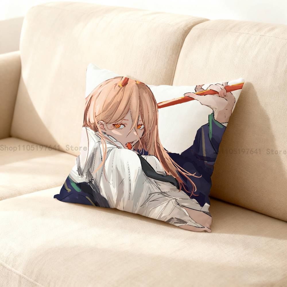 Anime P-Power Cat Pillow Case For Sofa Decor Car Office Room Printing Cushion Cover Decorations And Protector