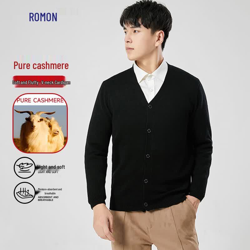 ROMON Men's Pure Cashmere V-Neck Cardigan
