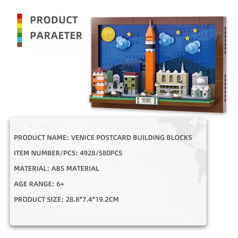 Non-Toxic 580Pcs Venice City Postcard Building Blocks Hanging Mural Toys Children'S Assembly Building Blocks Adult Gifts Bricks Toys 4928