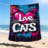 1pc Love Cats Print Outdoor Flannel Blanket Soft All Season Polyester Throw , Perfect for Picnics & Travel , Picnic Accessory