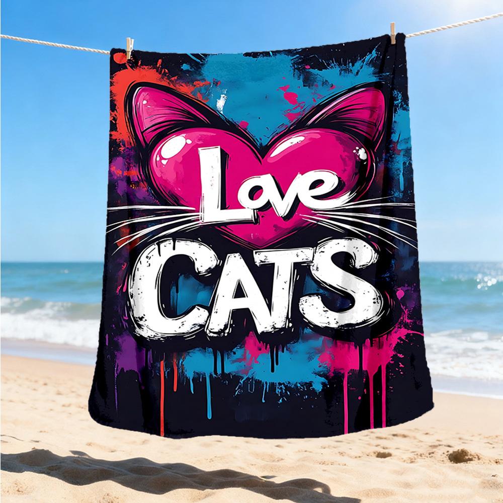 

1pc Love Cats Print Outdoor Flannel Blanket Soft All Season Polyester Throw , Perfect for Picnics & Travel , Picnic Accessory 80x120cm