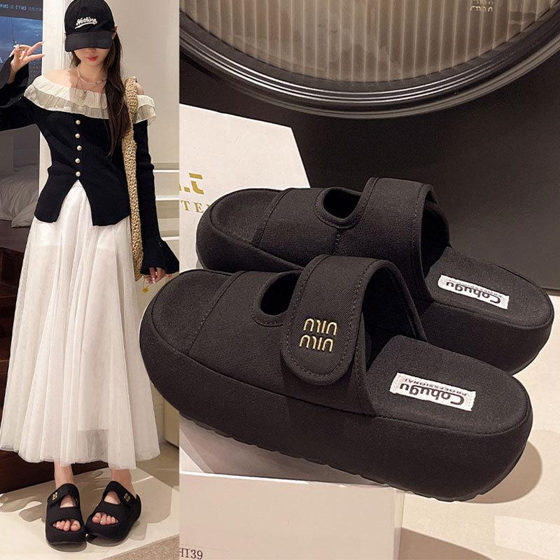 Slip-flop Velcro Versatile Slipper Women 2025 New Summer Outdoor Wear Explosive High-End Heightened Platform Slippers