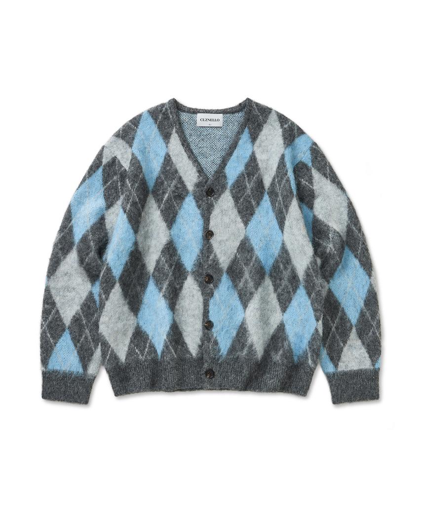 Cuznello Blend Argyle Cardigan_Charcoal