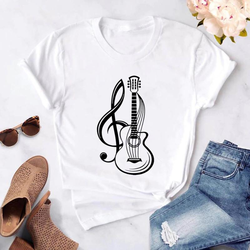 2025 New Women T Shirt Music Note Printed Tshirt Female Summer Casual Short Sleeve O-neck T-shirt Tops Tops for Women