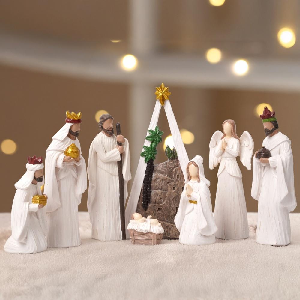 Nativity Scene Set Realistic Christmas Manger Set Resin Religious Ornaments Inspirational Holy Family Statues For Church Display
