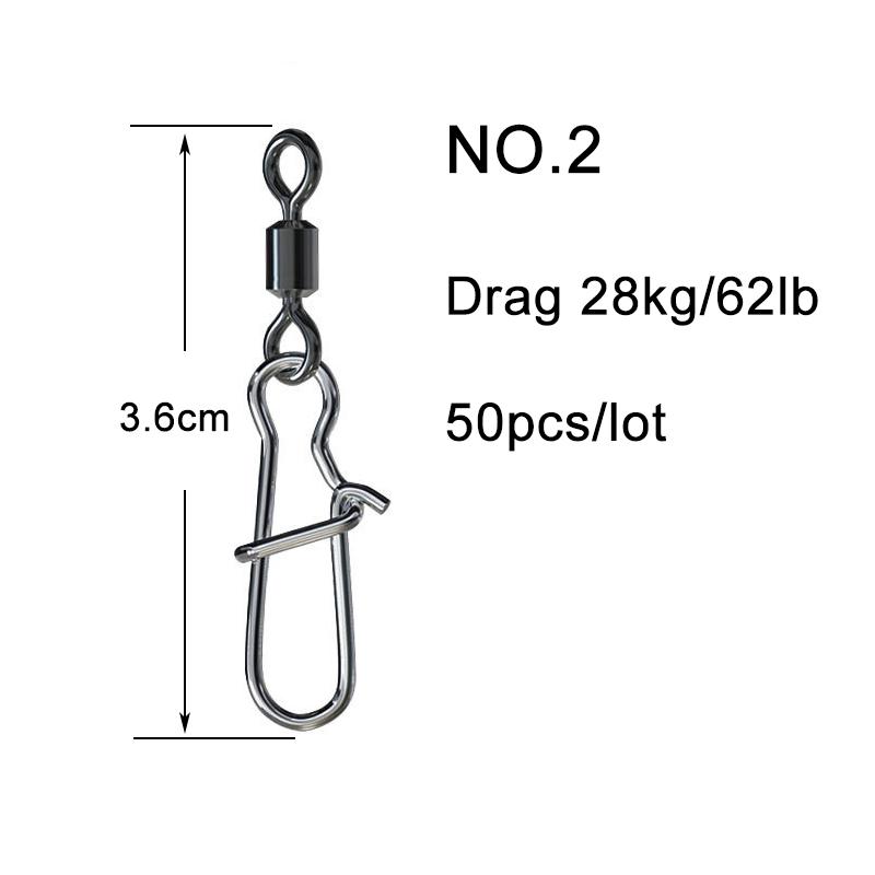 50PCS Fishing Bearing Rolling Swivel Solid Ring Squid Jig Lure Swivels Fishing Connector Snap Accessories Stainless Steel