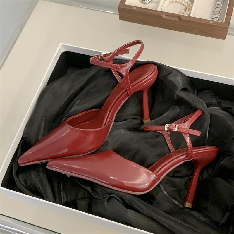 Fashion Eilyken Fashion Buckle Strap Women Pumps Sexy Pointed Toe Thin High Heels Slingbacks Sandals Fashion Wedding Party Mule Shoes