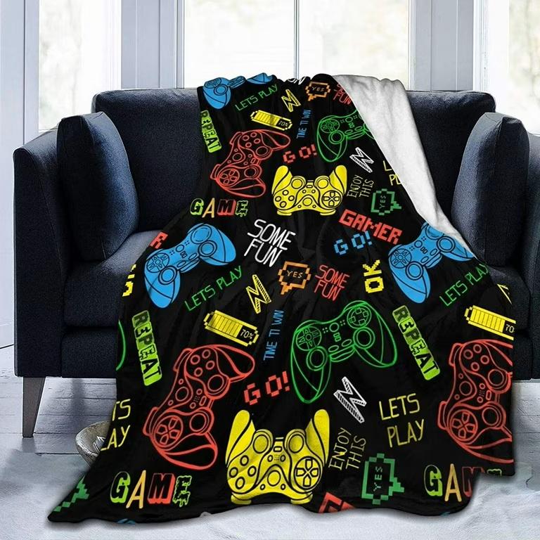 Gamer Fleece Throw Blanket For Bed Sofa Couch,Game Gamepad Flannel Fuzzy Blanket, Modern Game Controller Bed Blanket Room Decor