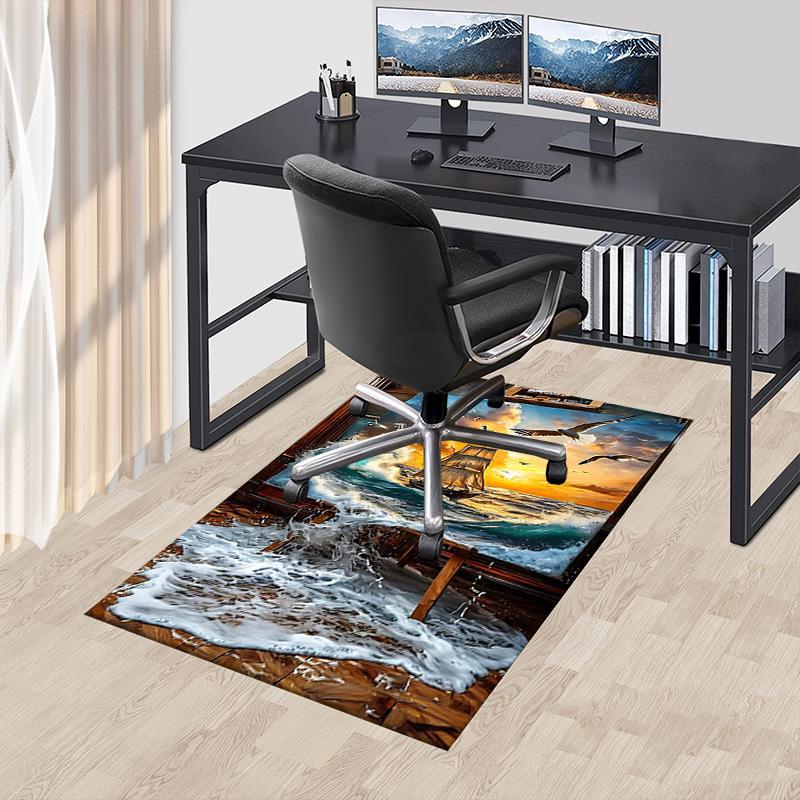 1PC Sailboat Ocean Non-Slip Floor Carpet Compatible for Office&Living Room&Bedroom&Dining room - Flat-Weave Machine-O368