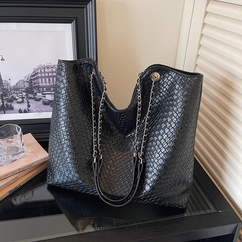 Woven Pattern Tote Bag Large Capacity PU Chain Bag Women's Shoulder Bag