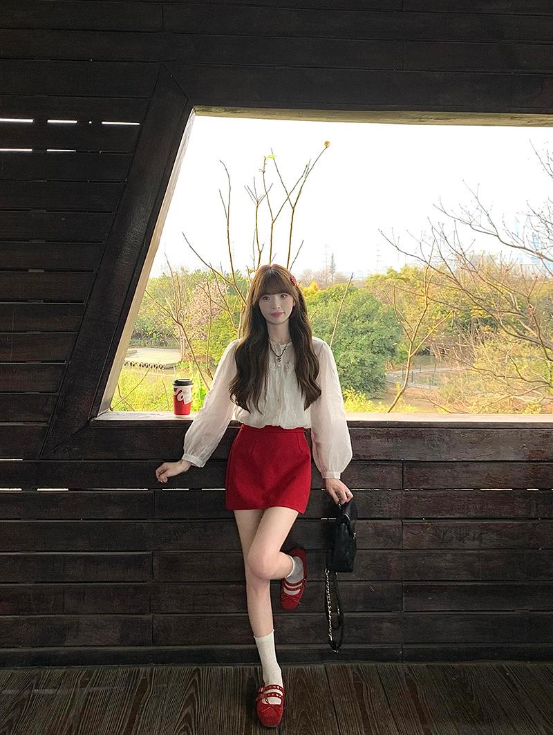 Plus Size Korean Autumn High-Waisted Red Skirt for Women 2XL