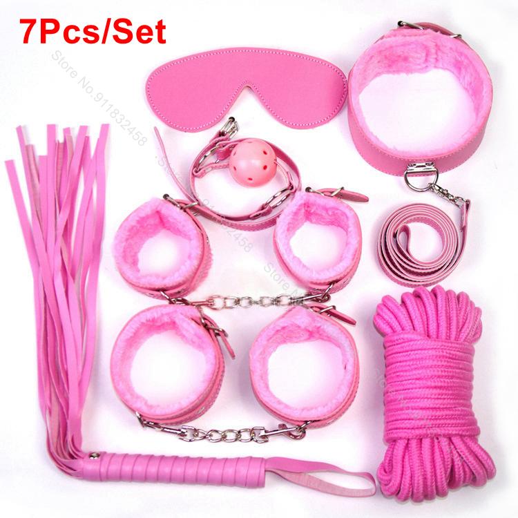 Beginner Friendly BDSM Bondage Set – 7 Pcs Cotton Rope Restraint Kit with Handcuffs Collar Gag Whip Couples Adult Play Toy