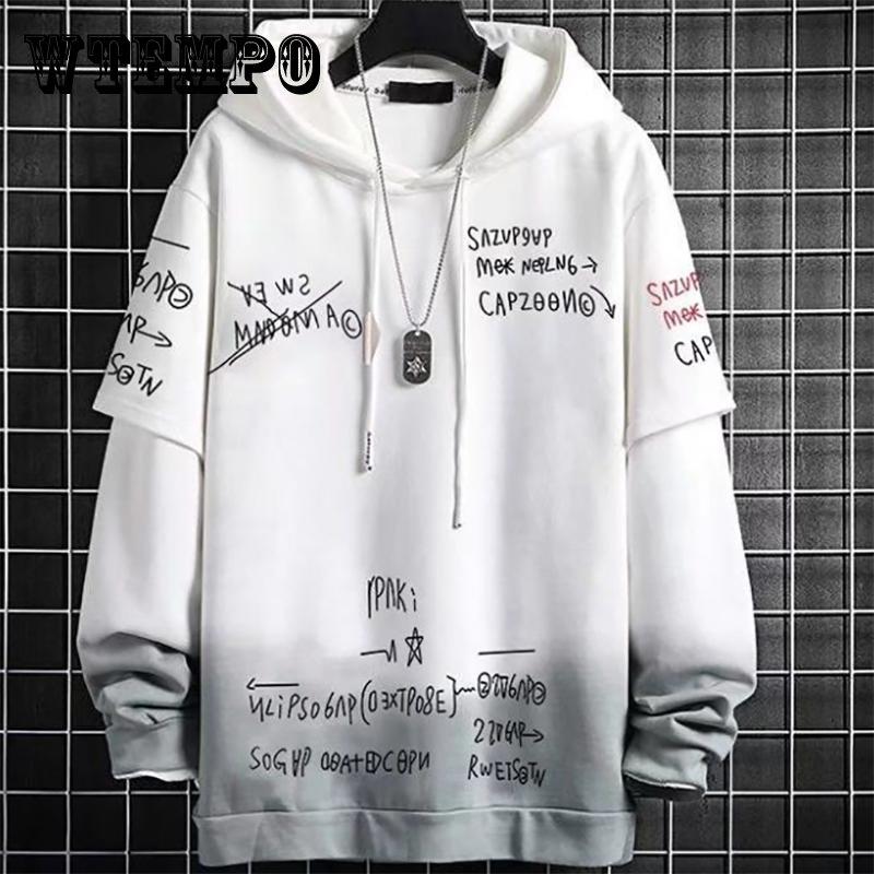 

Градиентный свитер с капюшоном, мужской корейский вариант студенческих кофт, свободные искусственные топы из двух предметов, мужские плюшевые утепленные