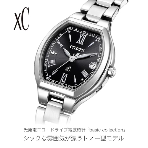 Citizen ES9360-66E Women's Cross Sea Basic Collection Watch, Light-Powered Eco-Drive Radio-Controlled, Waterproof, Black, Silver