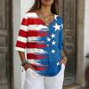 Women's Casual V-Neck Button Three-Quarter Sleeve Fourth of Print Pullover T-Shirt