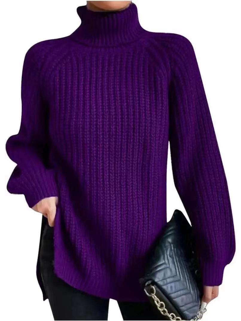 

Жіноча м’яка водолазка з високим лацканом 2023 року з рукавами реглан — середньої та довгої довжини, колекція осінь/зима L фіолетовий