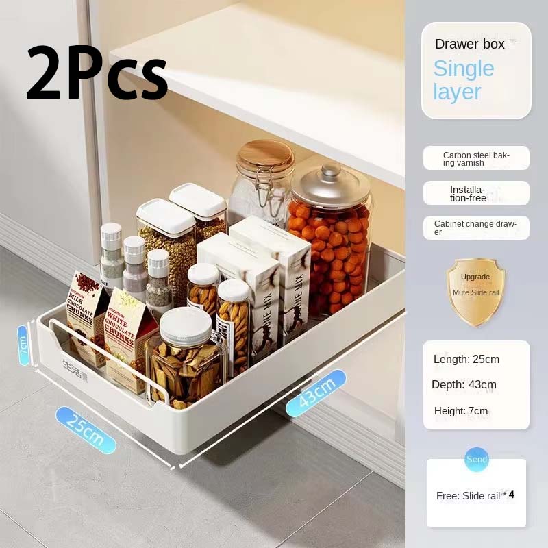 New Kitchen Storage Rack with Slide Rails Pull-out Kitchen Drawer Type Storage Tray Spice Box Storage Shelf Cabinets Organizer