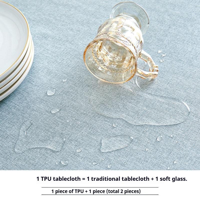 Tablecloth Waterproof and Oil-proof Wash-free Nordic Solid Color Blended Cotton and Linen Round Table Mat Fabric Round Table Desk Coffee Table Cloth