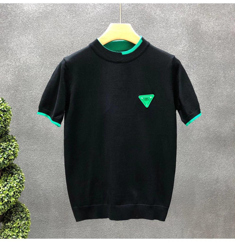 Men's Trendy White Knitted Ice Silk Short-Sleeve Sweater T-Shirt