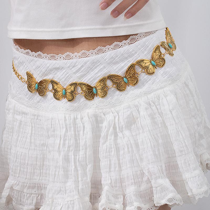 Atmospheric metal waist chain, women's adjustable dress waist, multi-layer premium chain belt.