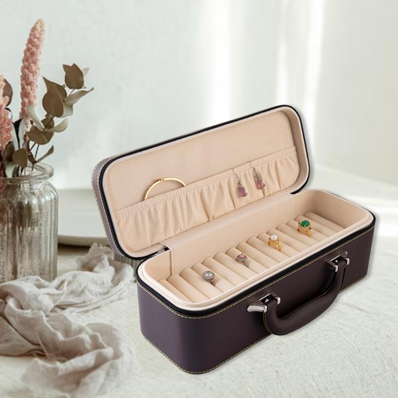Travel Jewelry Case With Anti Scratch Interior And PU Exterior For Accessories Storage Box For Necklaces Earrings Rings