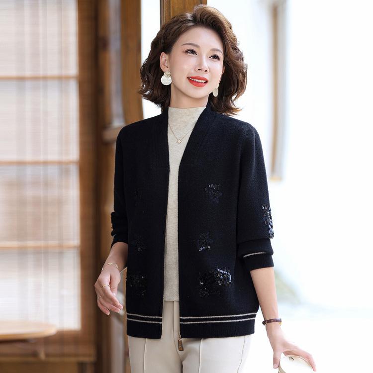 Grandma's Spring and Autumn Sweater Coat for The Elderly, Autumn Clothes, Female Mother's Zipper Coat, Old Lady's Coat for The Elderly.