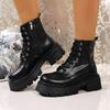 Women's Chunky Platform Ankle Boots Autumn Winter Black Pu Leather Short Booties Woman Plus Size 42 Thick Sole Motorcycle Boots