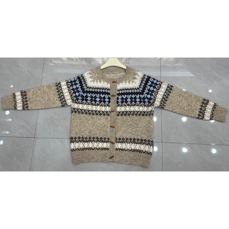Womens Fair Isle Knit Cardigan Sweater Loose Fit Round Neck Button Front Long Sleeve 2026