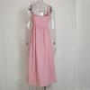 Women Summer Dress Solid Color U Neck High Waisted Pleated Halter Swing Dress