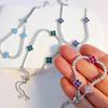 Pulsera Ajustable de Trébol Chapado en Oro Delicada Pulsera con Flor Elegante Joyería Regalo Para Mujeres