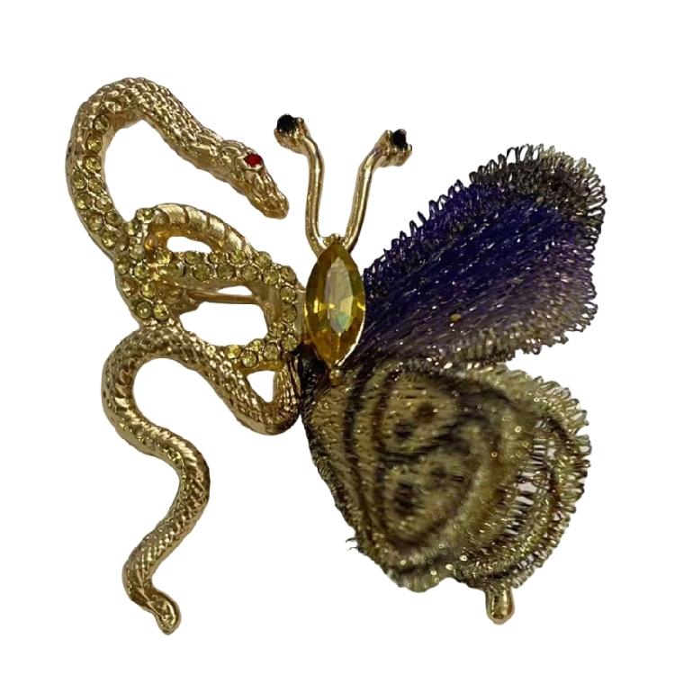 

Trendy Snake and Butterfly Brooch Handmade Lapel Badge Versatile Outfit Accessory Statement Jewelry for Parties Dates 1