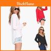 T-shirt Eleganti da Donna Manica Lunga Sottile Scollo a V Camicia in Chiffon Bianca Nera Rossa