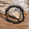 Religion Cross Men Women 8mm Natural Stone Tiger Eye & Black Matte Agates Bead Bracelet Elastic Bracelet Bangle Jewelry